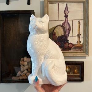 🐱 Vintage Ceramic Cat Figurine – 11” Tall Whimsical Décor